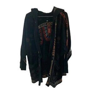 Biya Johnny Was Embroidered Hooded Open Front Cardigan Black Boho S